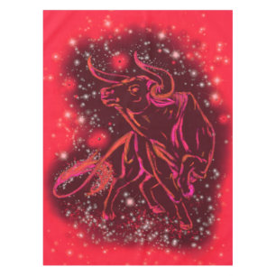 Red Tablecloth Bull Running At Starry Night
