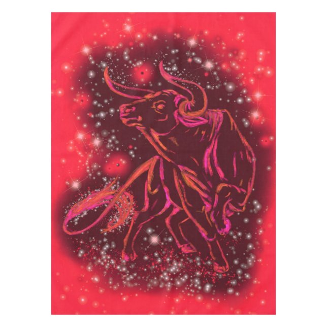 Red Tablecloth Bull Running At Starry Night (Front)
