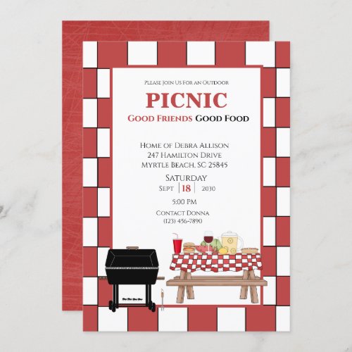 Red Tablecloth Picnic BBQ Outdoor Grill   Invitation