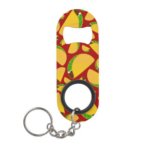 Red taco pattern keychain bottle opener
