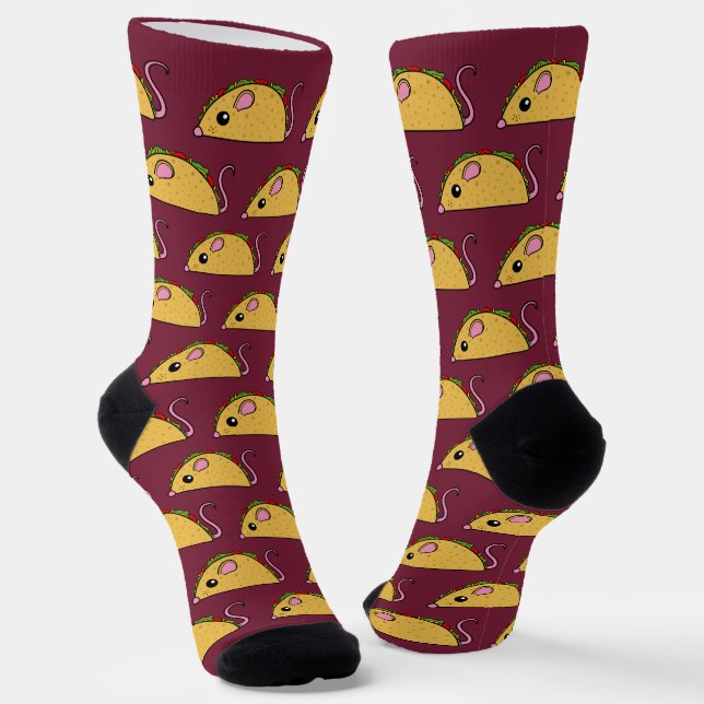 Red Taco Rat Crew Socks (Angled)