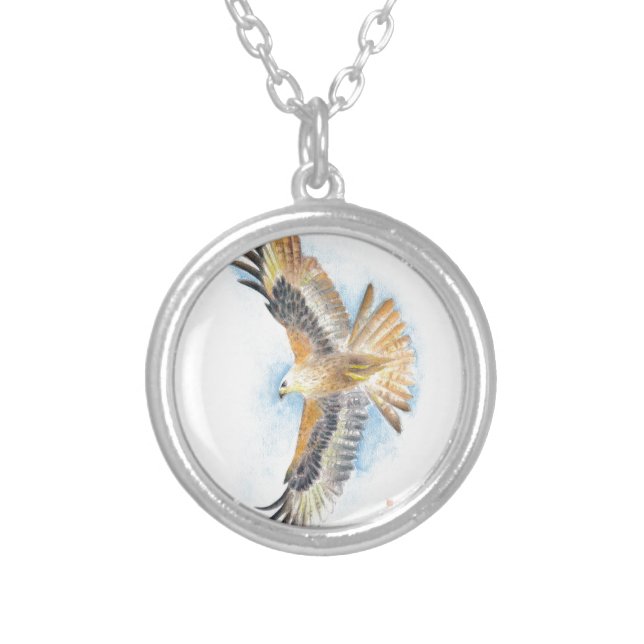 Red Tail Hawk Art Silver Plated Necklace (Front)