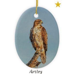 Red Tail Hawk Bird Painting Custom Year Christmas Ceramic Ornament
