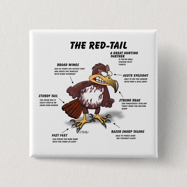 Red-tail Hawk Cartoon Button (Front)