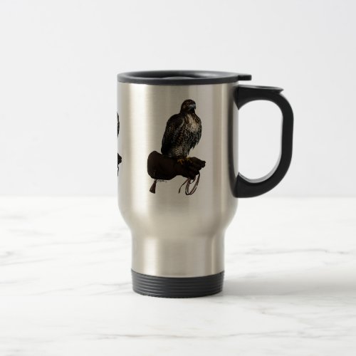 Red_tail Hawk on Glove Travel Mug