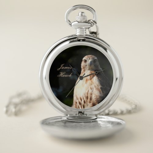 Red Tail Hawk Stare close up Personalize Pocket Watch