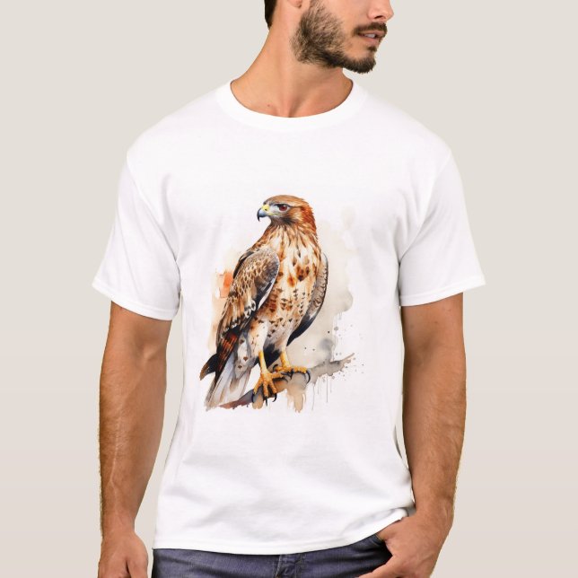 Red Tail Hawk Watercolor Design T-Shirt (Front)
