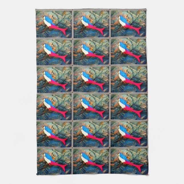 red-tail  mermaid pattern towel (Vertical)