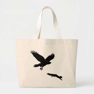 Red tail on squirrel silouette large tote bag
