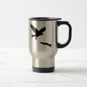 Red tail on squirrel silouette travel mug