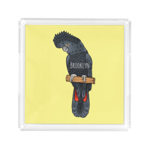 Red-tailed black cockatoo bird cartoon acrylic tray