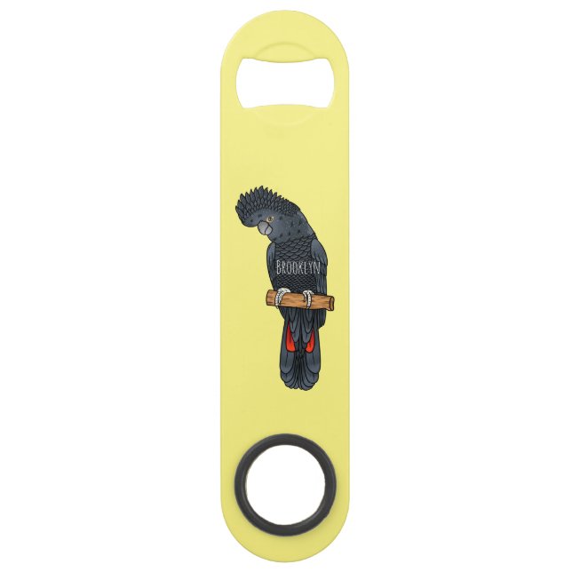Red-tailed black cockatoo bird cartoon bar key (Front)