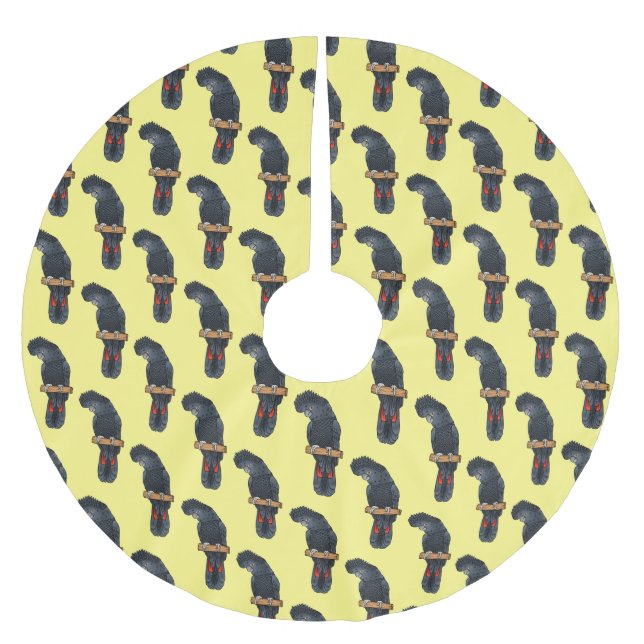 Red-tailed black cockatoo bird cartoon  brushed polyester tree skirt (Front)
