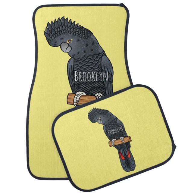 Red-tailed black cockatoo bird cartoon  car floor mat (Set)