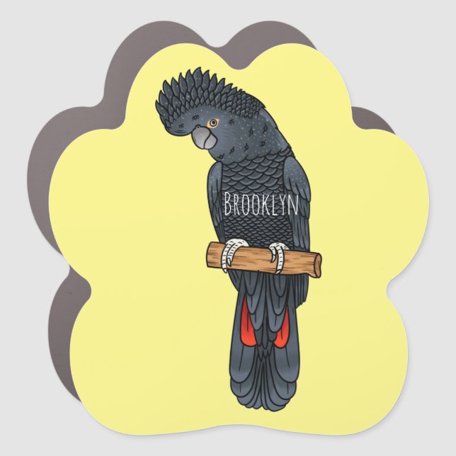 Red-tailed black cockatoo bird cartoon  car magnet (Front)