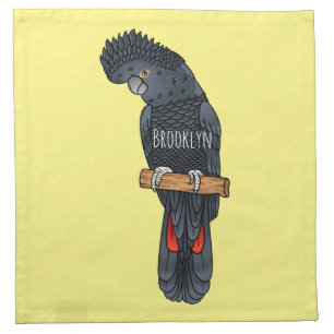 Red-tailed black cockatoo bird cartoon cloth napkin