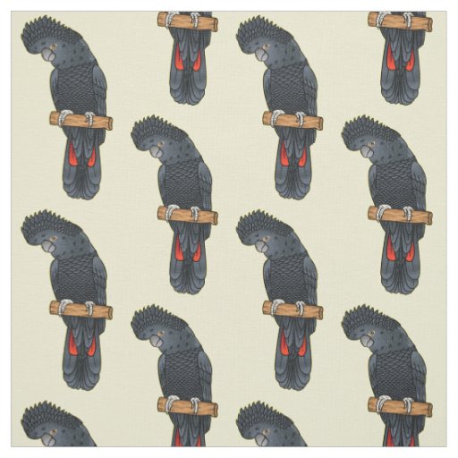 Red-tailed black cockatoo bird cartoon fabric