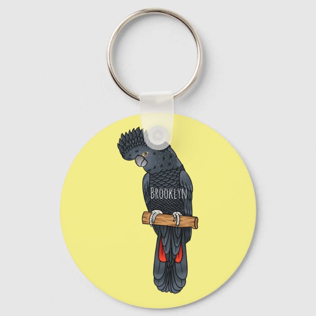 Red-tailed black cockatoo bird cartoon keychain (Front)