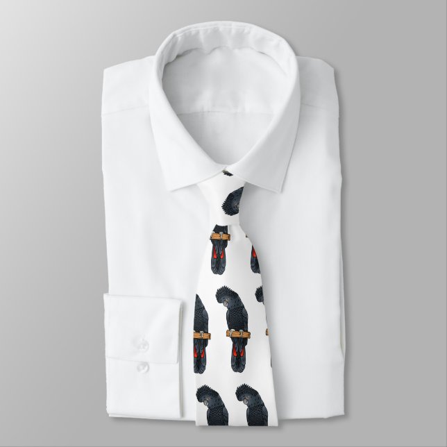 Red-tailed black cockatoo bird cartoon neck tie (Tied)