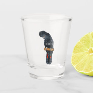 Red-tailed black cockatoo bird cartoon shot glass