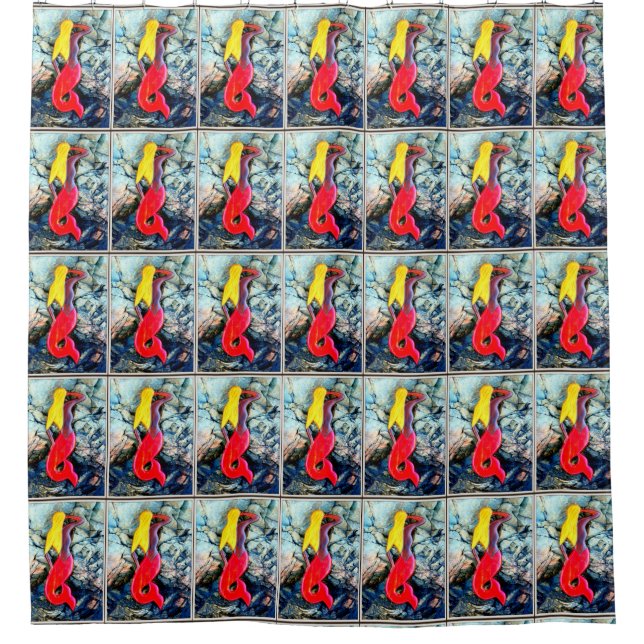 red-tailed blonde mermaids shower curtain (Front)