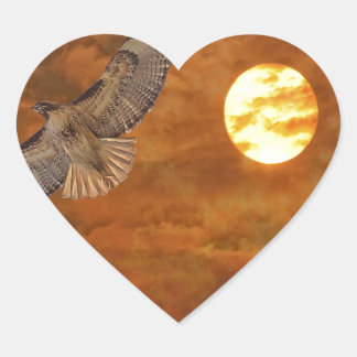 Red Tailed Hawk and Red Skies Heart Sticker