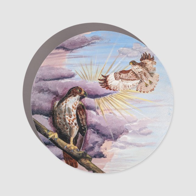 Red Tailed Hawk Animal Guide Hex Sign Magnet (Front)