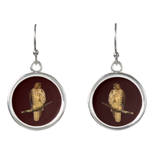 Red-Tailed Hawk Bird Drop Earrings (Front)