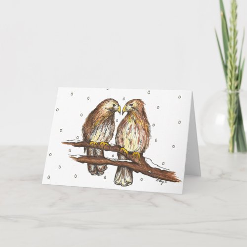 Red Tailed Hawk Bird Illustrated Christmas Holiday