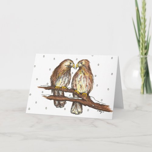 Red Tailed Hawk Bird Lovebirds Snow Holiday Winter