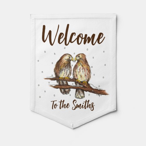 Red Tailed Hawk Birds Winter Snow Welcome Sign Pennant