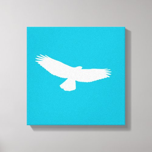 Red Tailed Hawk in Flight White Outline on Blue1 Canvas Print