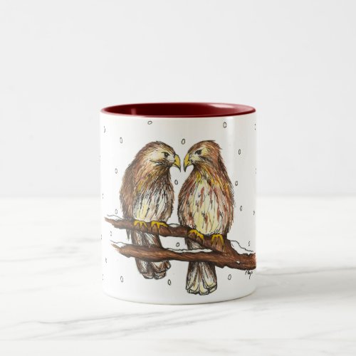 Red_Tailed Hawk Love Birds Snow Birdwatching Two_Tone Coffee Mug