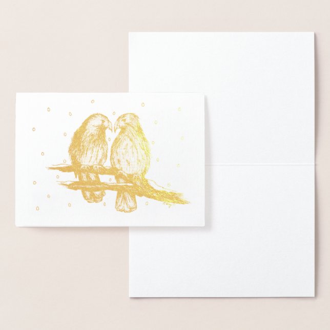 Red Tailed Hawk Lovebird Birds in Snow Christmas Foil Card (Display)