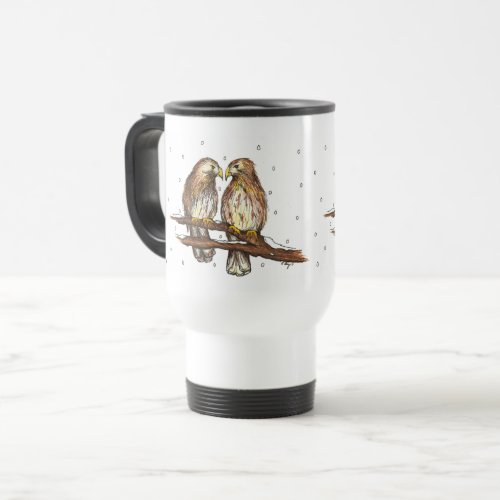 Red Tailed Hawk Lovebird Snow Bird Watching Winter Travel Mug