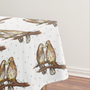 Red-Tailed Hawk Lovebird Snow Christmas Holiday Tablecloth