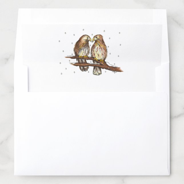 Red Tailed Hawk Lovebirds Snow Holiday Winter Envelope Liner (In Envelope)