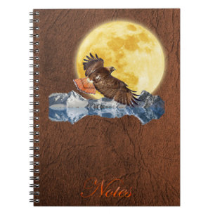 Red-Tailed Hawk & Moon on Faux Leather Notebook