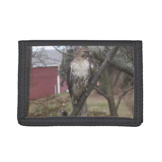 Red-tailed Hawk with Red Barn Trifold Wallet (Front)