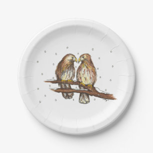 Red-Tailed Hawks Christmas Birds in Snow Plates