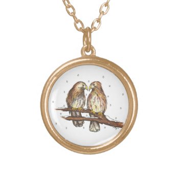 Red-tailed Hawks Lovebird Snow Christmas Necklace by rebeccaheartsny at Zazzle