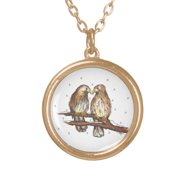 Red-Tailed Hawks Lovebird Snow Christmas Necklace (Front)