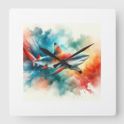 Red Tailed Shark Watercolor AREF910 _ Watercolor Square Wall Clock