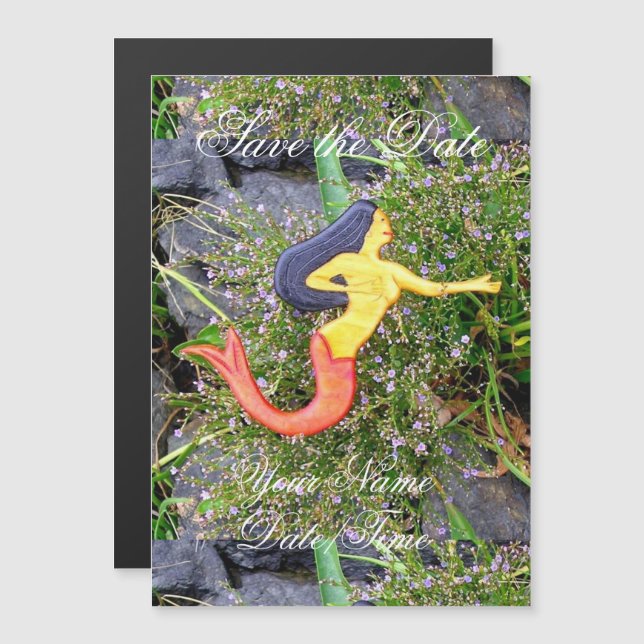 red-tailed sirena mermaid magnetic invitation (Front/Back)