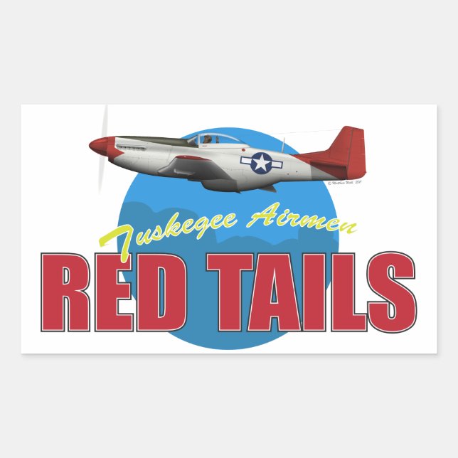 Red Tails Tuskegee Airmen with P-51 Rectangular Sticker (Front)
