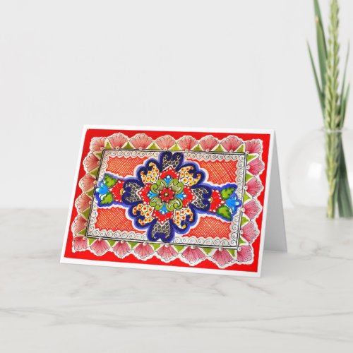 Red Talavera Painting Mexico Greeting Card