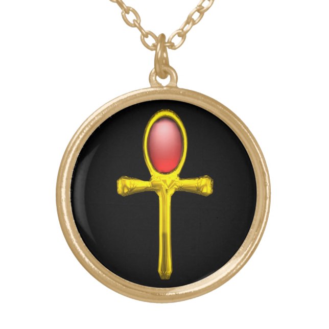 RED TALISMAN/ EGYPTIAN ANKH Black Gold Plated Necklace (Front)