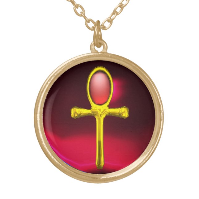 RED TALISMAN/ EGYPTIAN ANKH GOLD PLATED NECKLACE (Front)