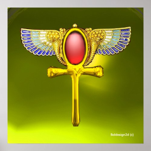 RED TALISMAN EGYPTIAN WINGED ANKH AND CORNUCOPIA POSTER