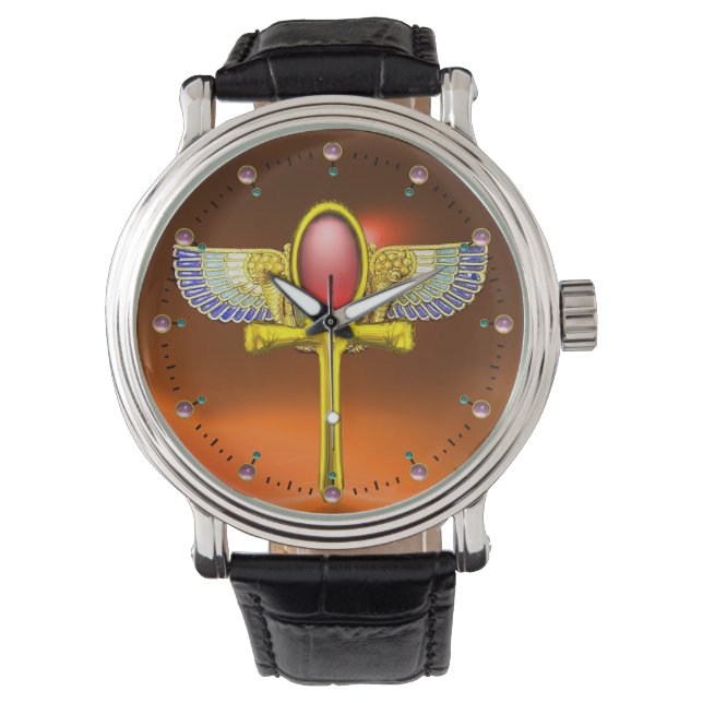 RED TALISMAN/EGYPTIAN WINGED ANKH AND CORNUCOPIA WATCH (Front)